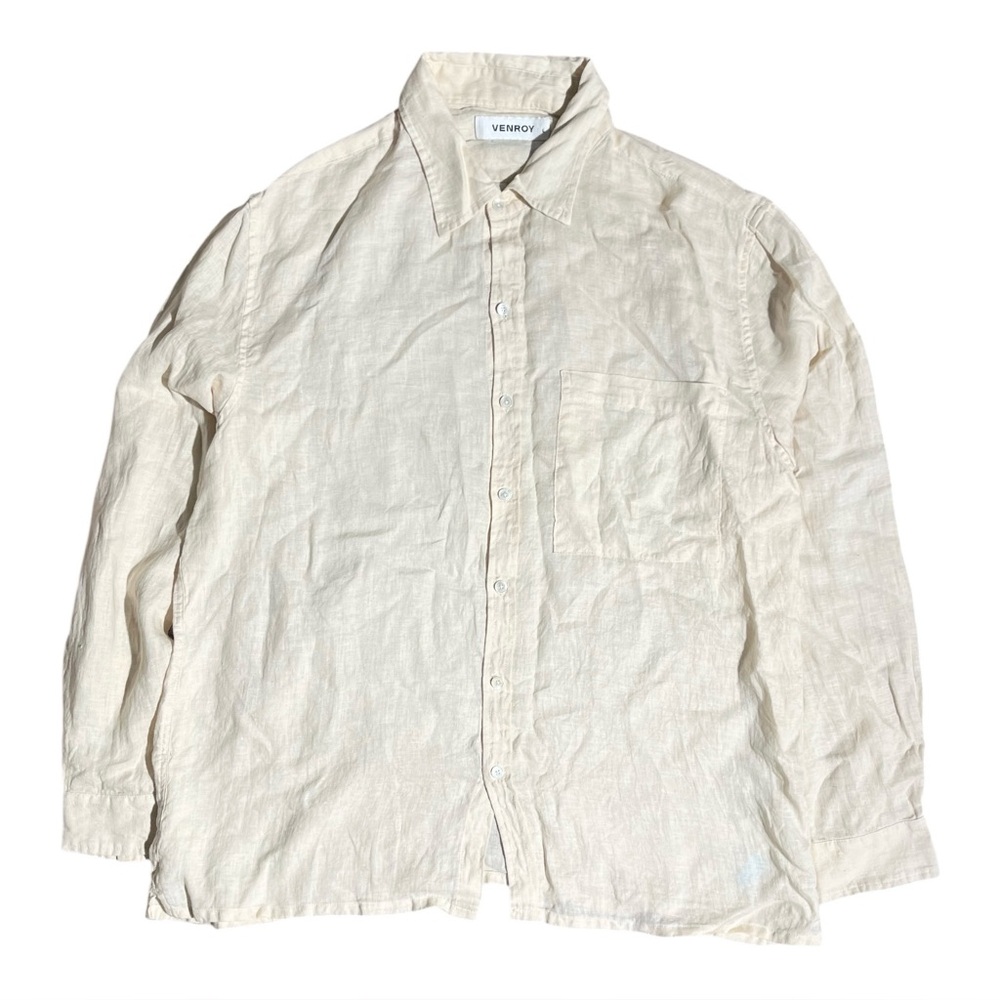 Venroy 100% Linen Long Sleeve Button Down Shirt Sand